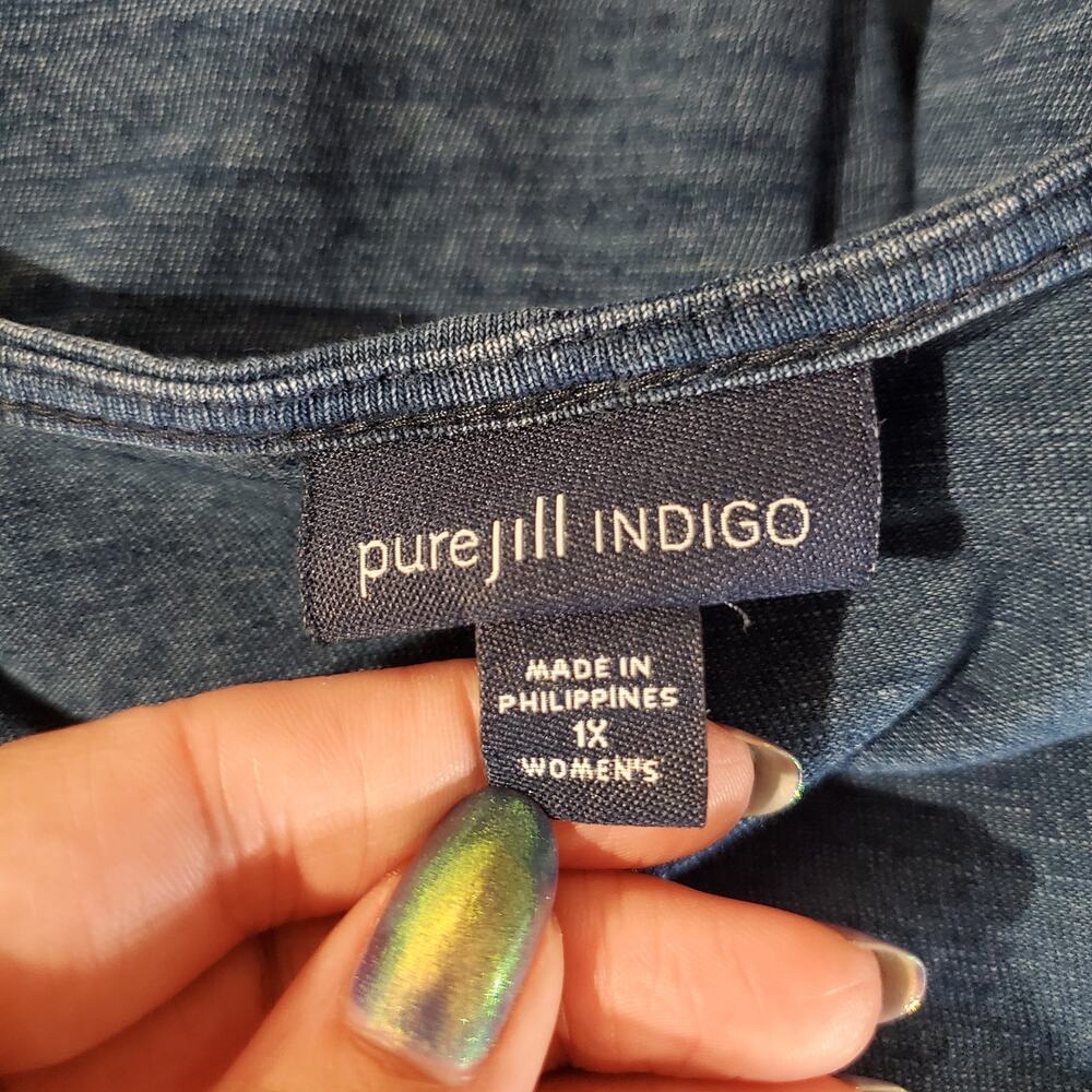 Pure Jill Indigo Spacedye Short Sleeve Scoop Neck Maxi Dress 1X 100% Cotton - Picture 7 of 12